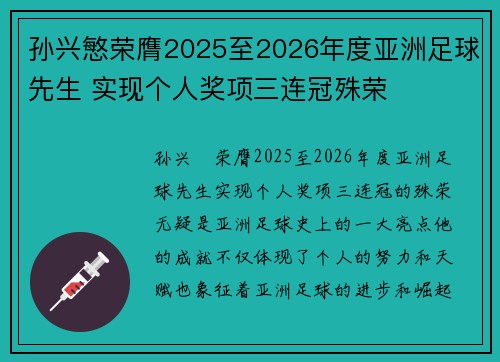 孙兴慜荣膺2025至2026年度亚洲足球先生 实现个人奖项三连冠殊荣